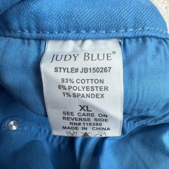 Judy Blue Garment Dyed Sky Blue Fray Denim Shorts Shield Pockets - Picture 5 of 11